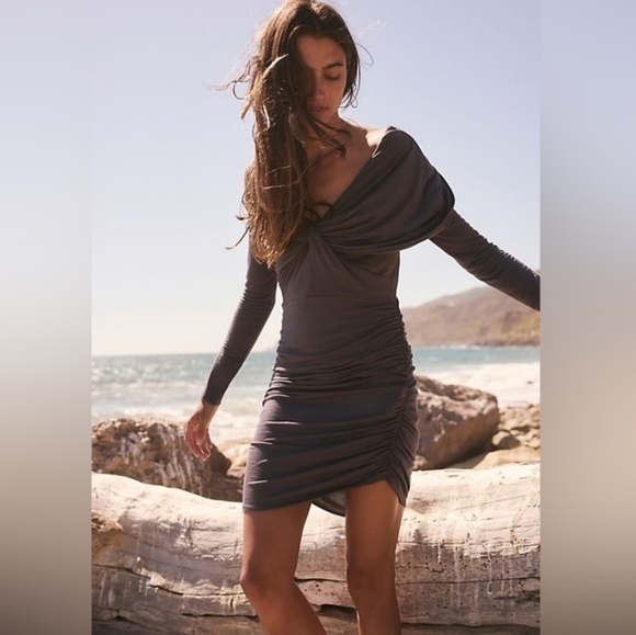 Free People Beach | Dark Gray Sloan Bodycon Mini Dress Size Small - Picture 1 of 7